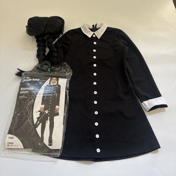 Spirit Wednesday Addams Child Large 12-14 Dress and Wig Halloween Costume - Picture 1 of 10